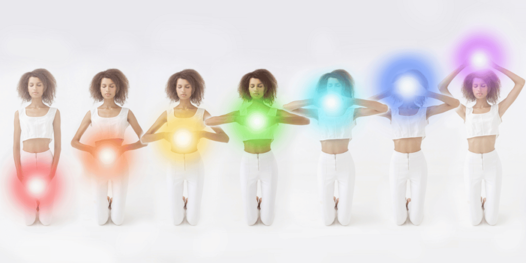Chakras, or energy centers, are located along the central axis of the body.